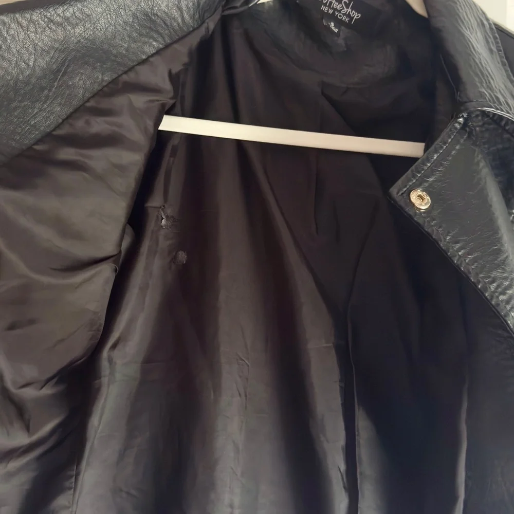 CoffeeShop Faux Black Leather Jacket with Gold Zippers - Picture 6 of 10